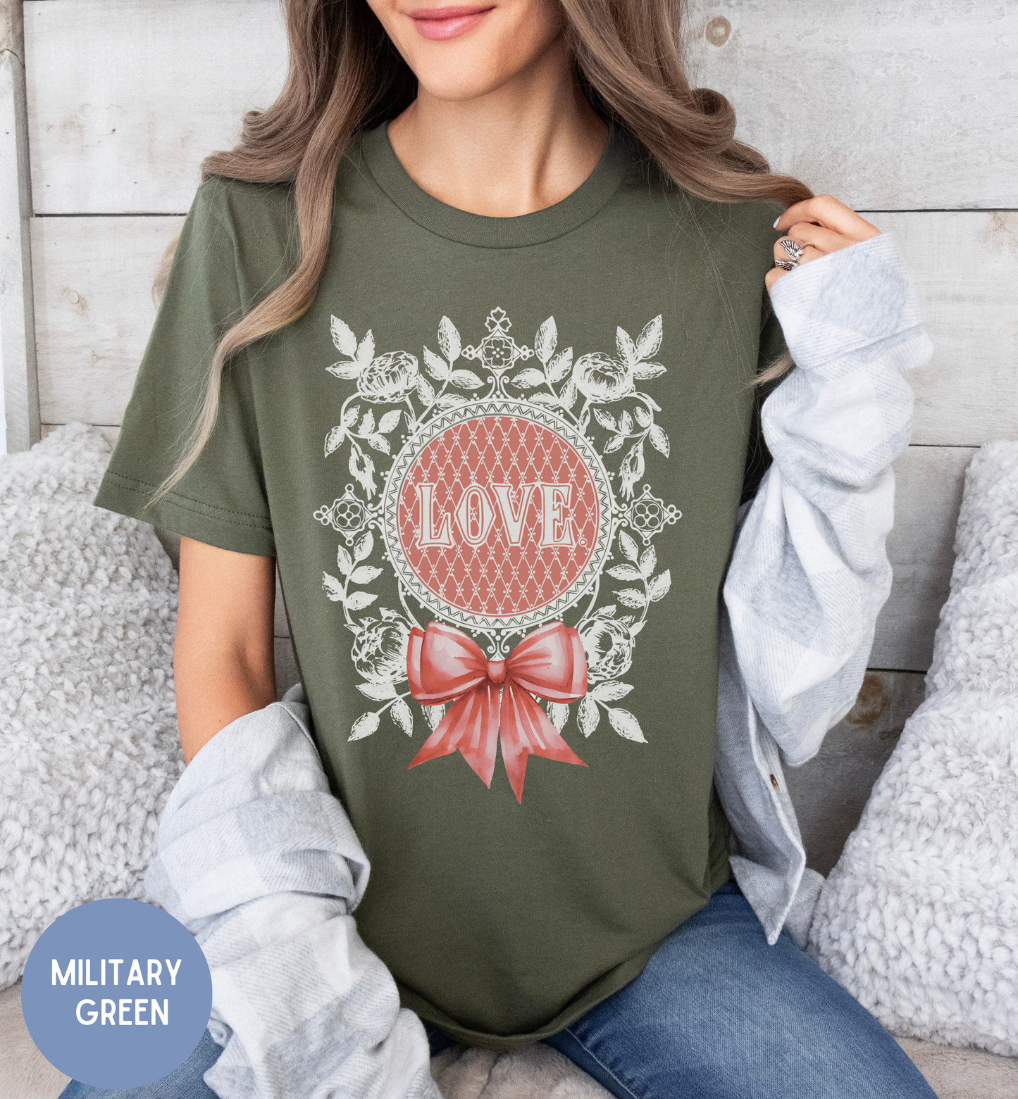 Vintage Floral shirt for women, romantic love bow shirt.
