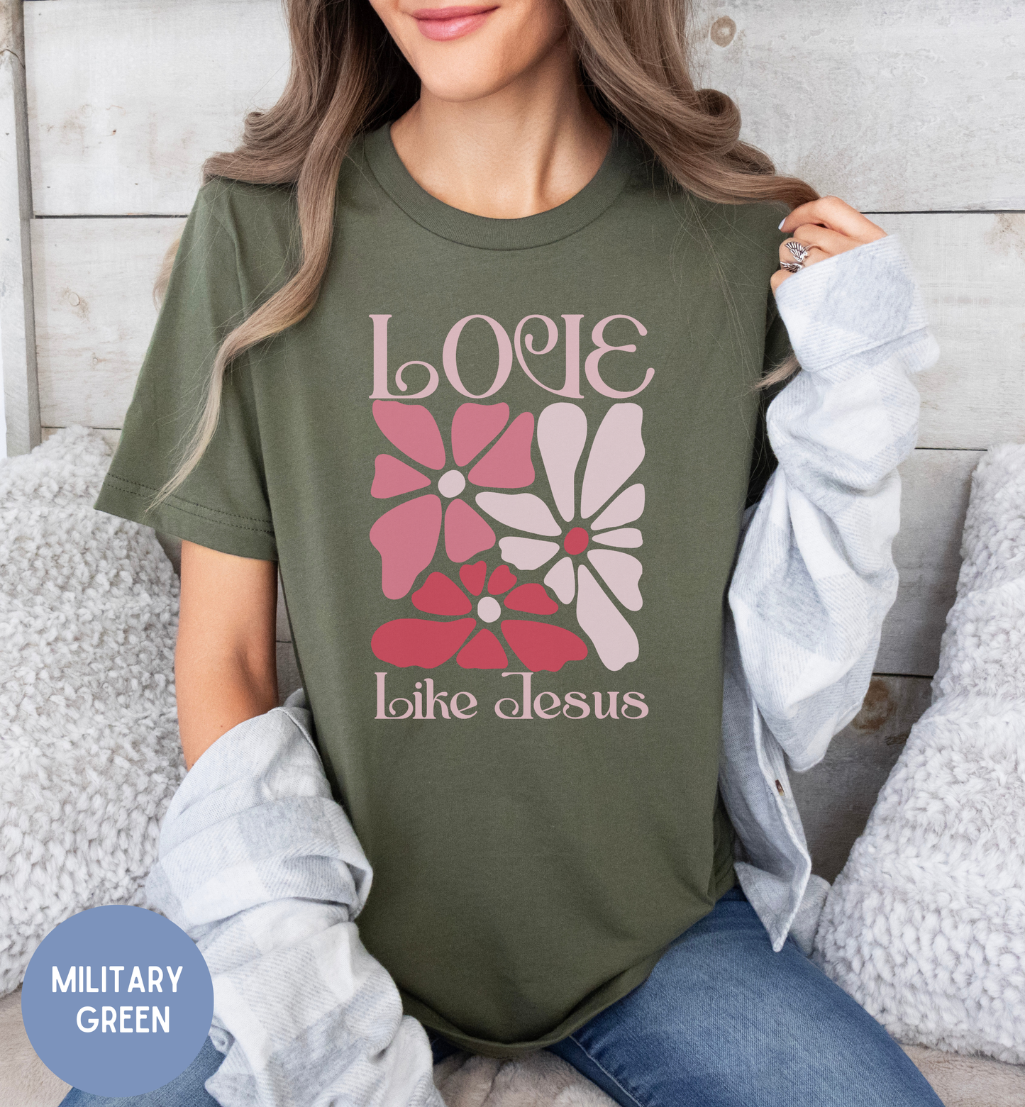 Love like Jesus- Retro Floral t-shirt for women