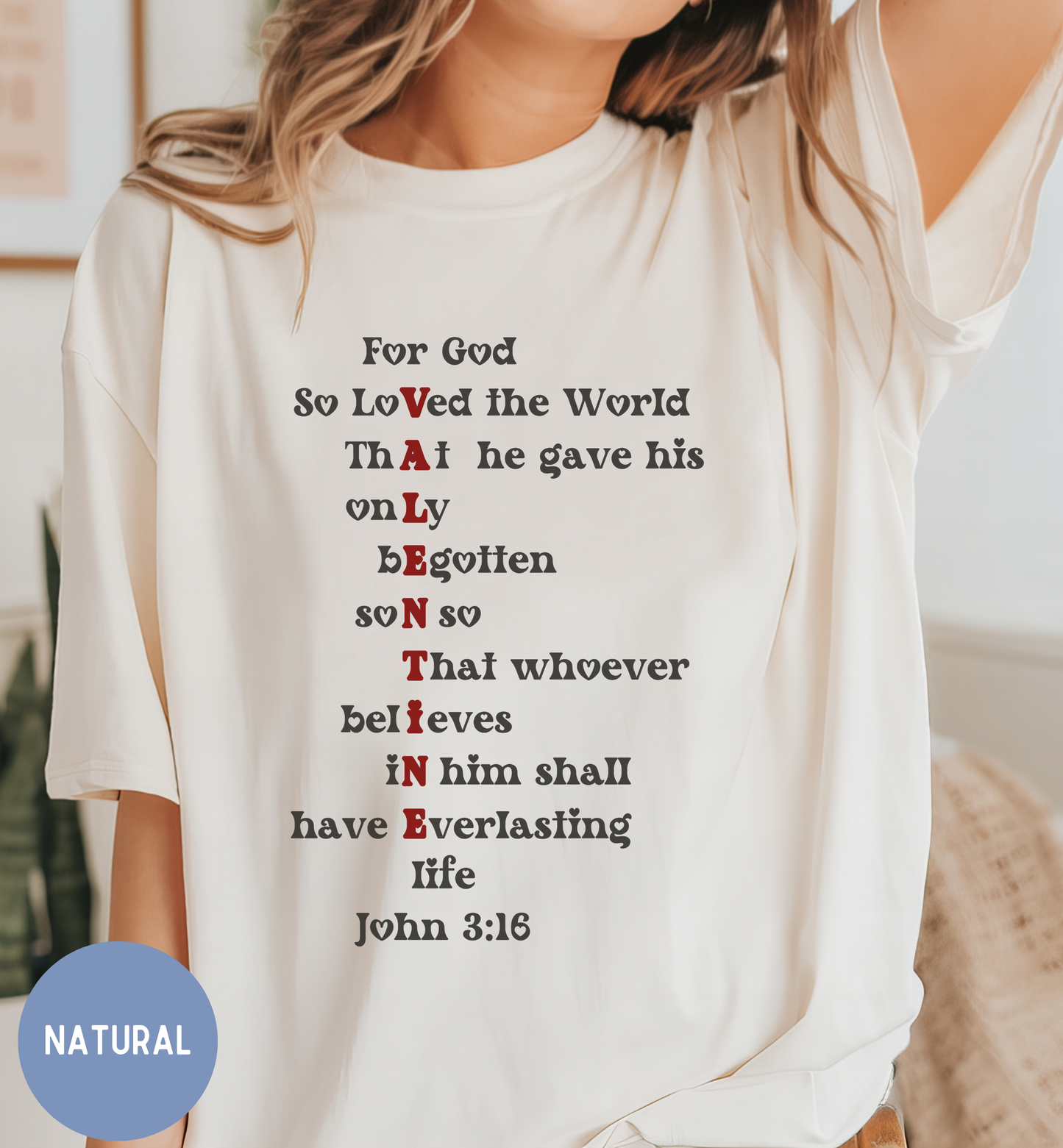 Christian Women's John 3:16 Valentine T-shirt.