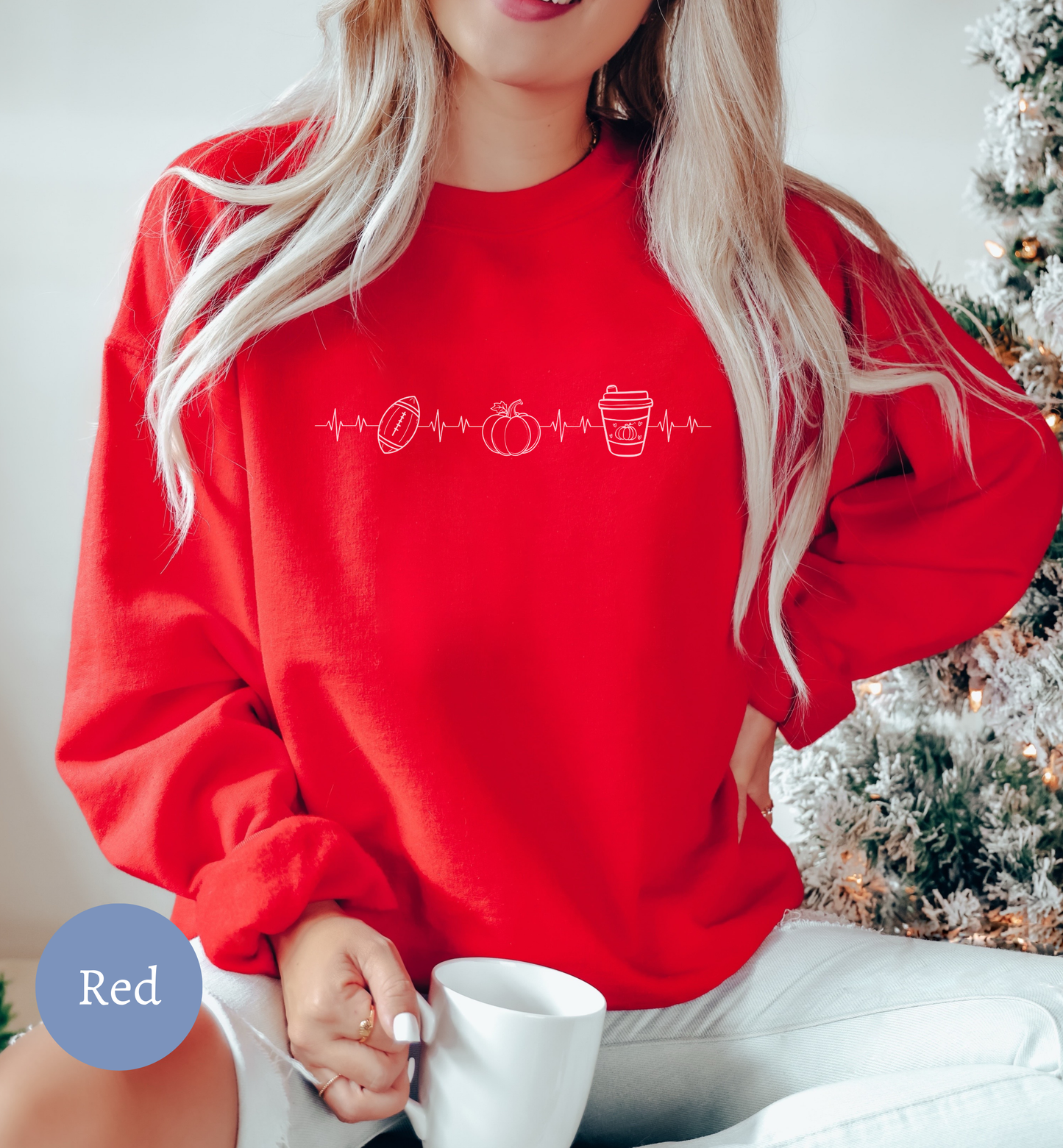 Fall Favorites Football Season Sweatshirt with Heartbeat Design and Pumpkin Print Perfect for Autumn Season and Coffee Lovers