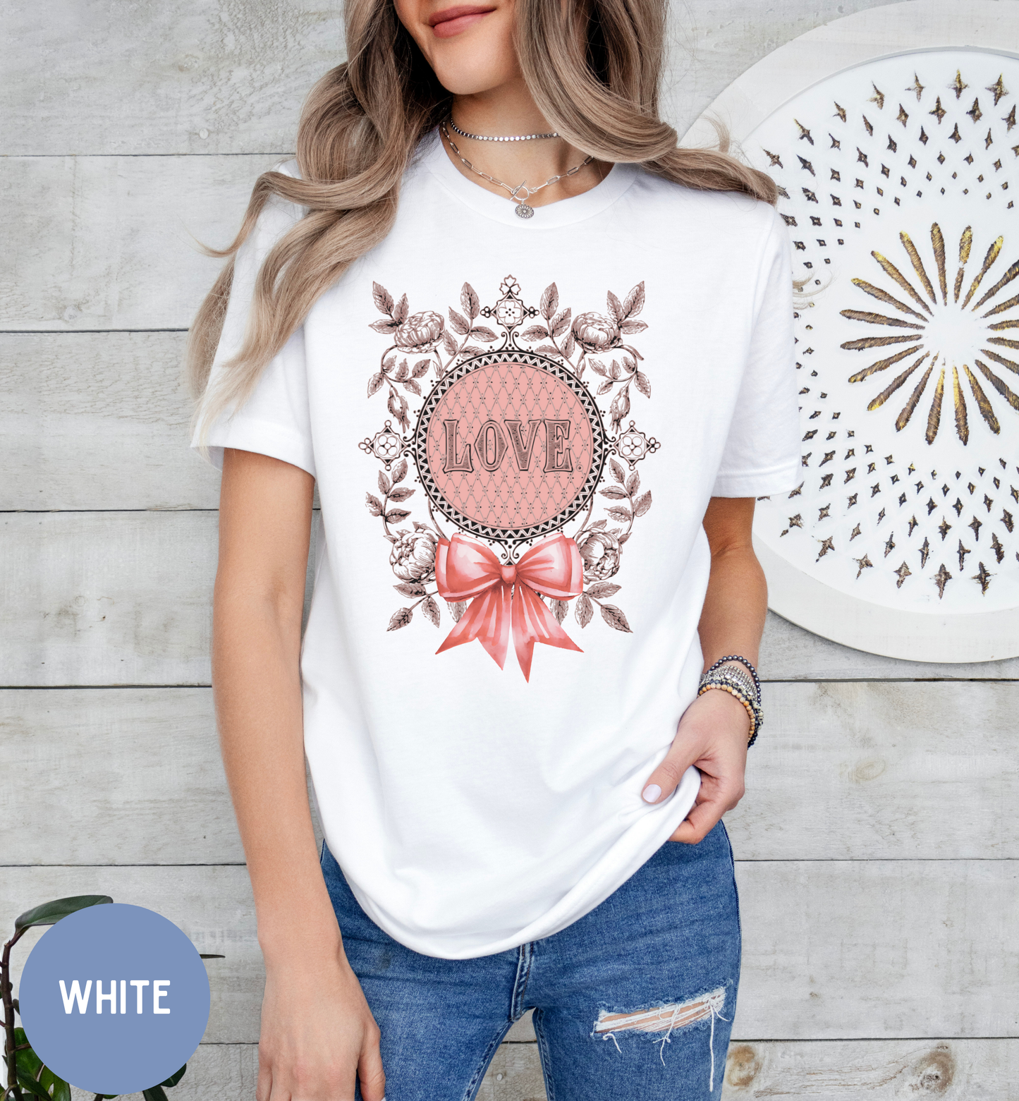 Vintage Floral shirt for women, romantic love bow shirt.