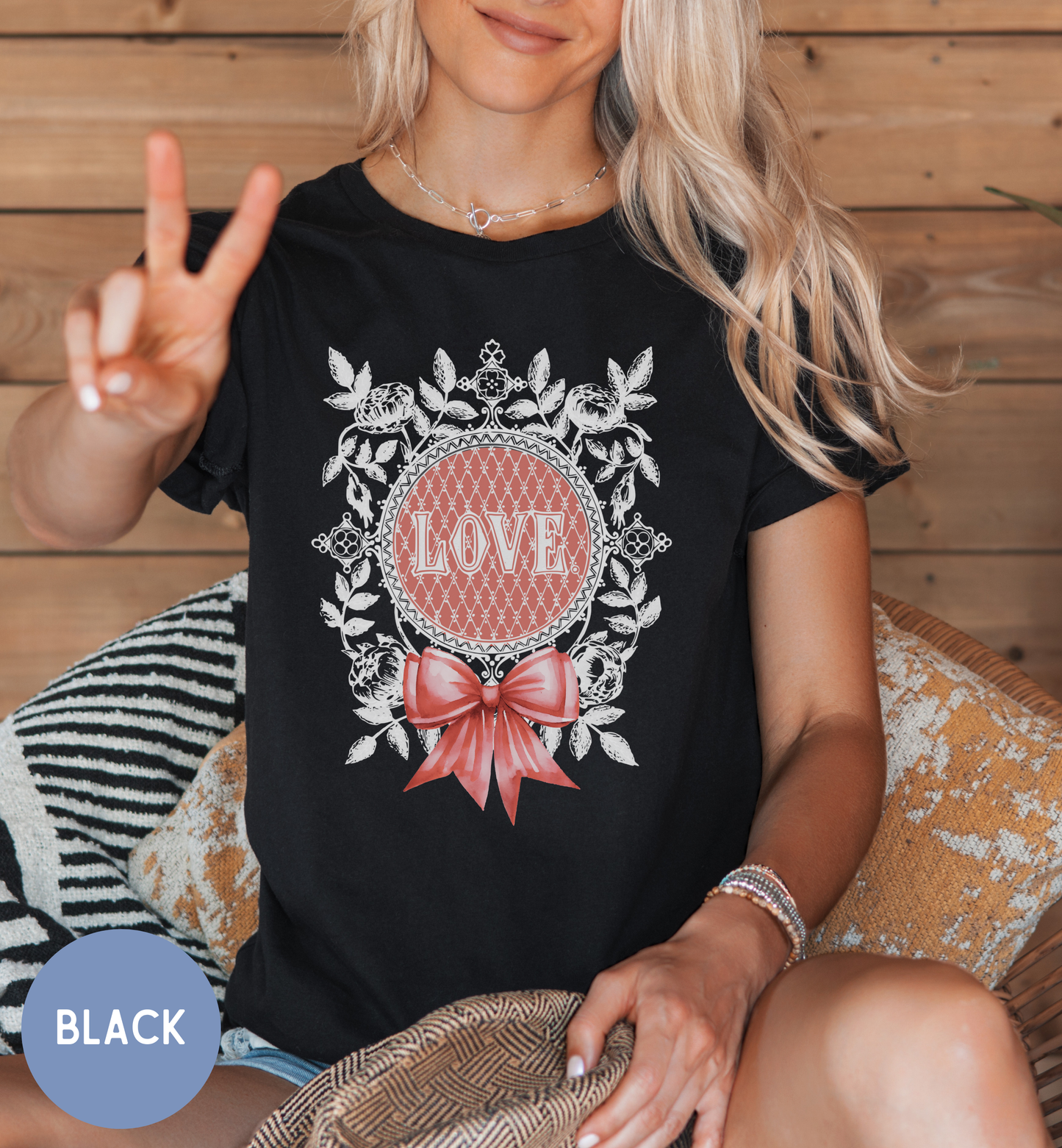 Vintage Floral shirt for women, romantic love bow shirt.