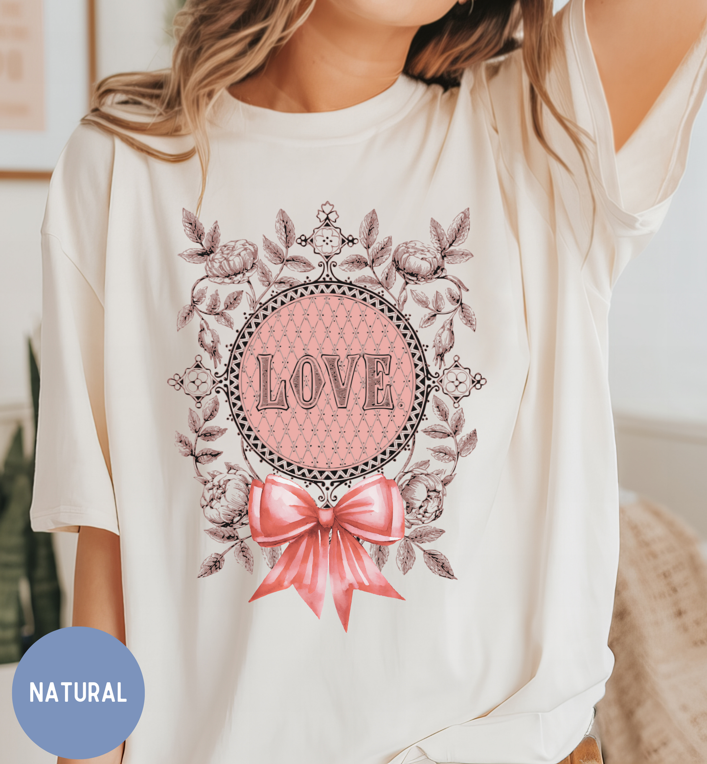 Vintage Floral shirt for women, romantic love bow shirt.