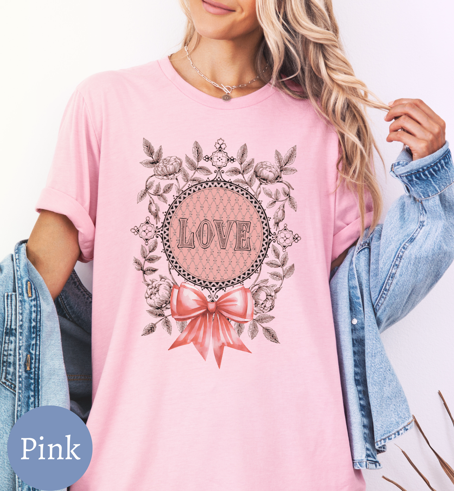 Vintage Floral shirt for women, romantic love bow shirt.