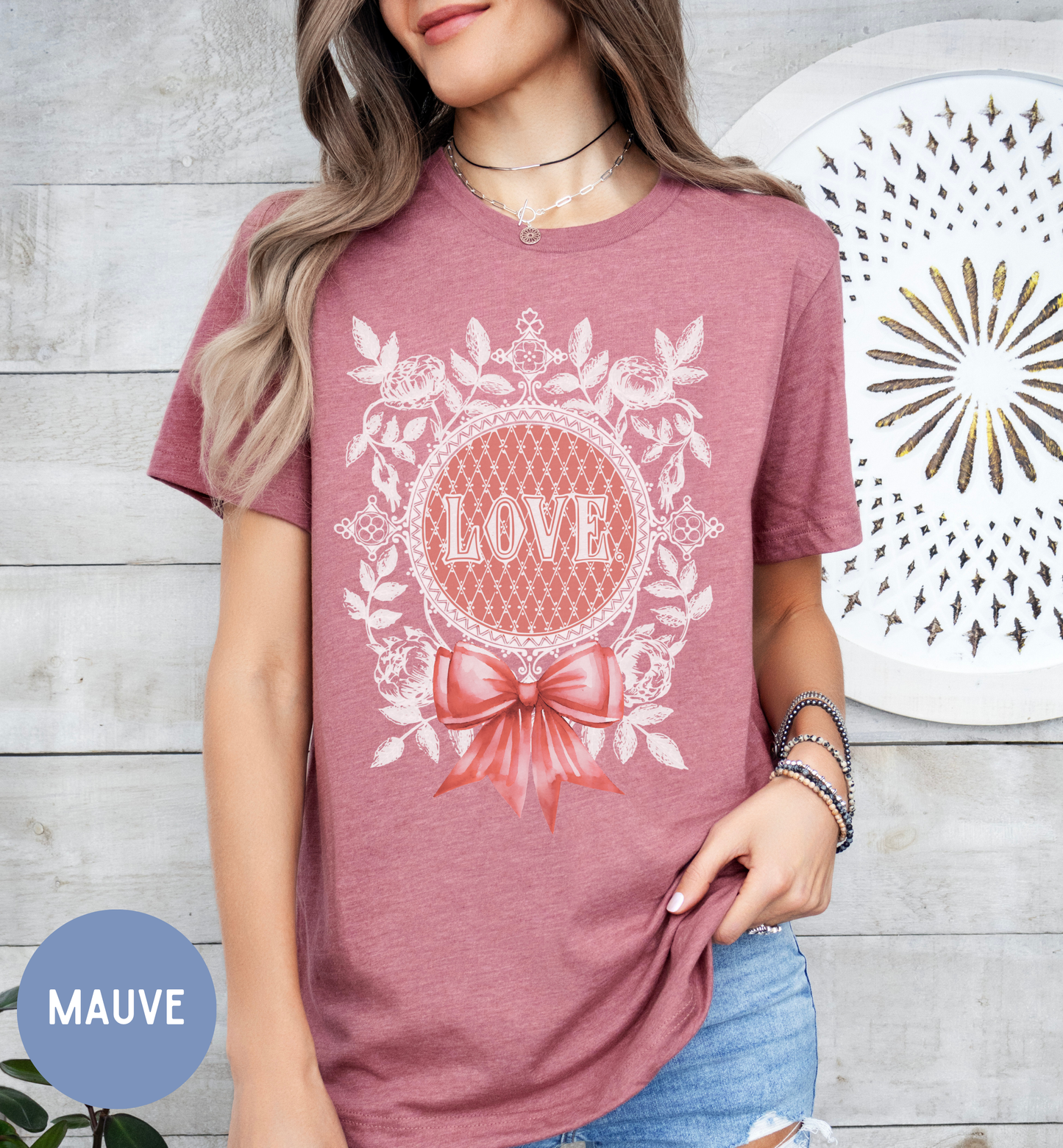 Vintage Floral shirt for women, romantic love bow shirt.