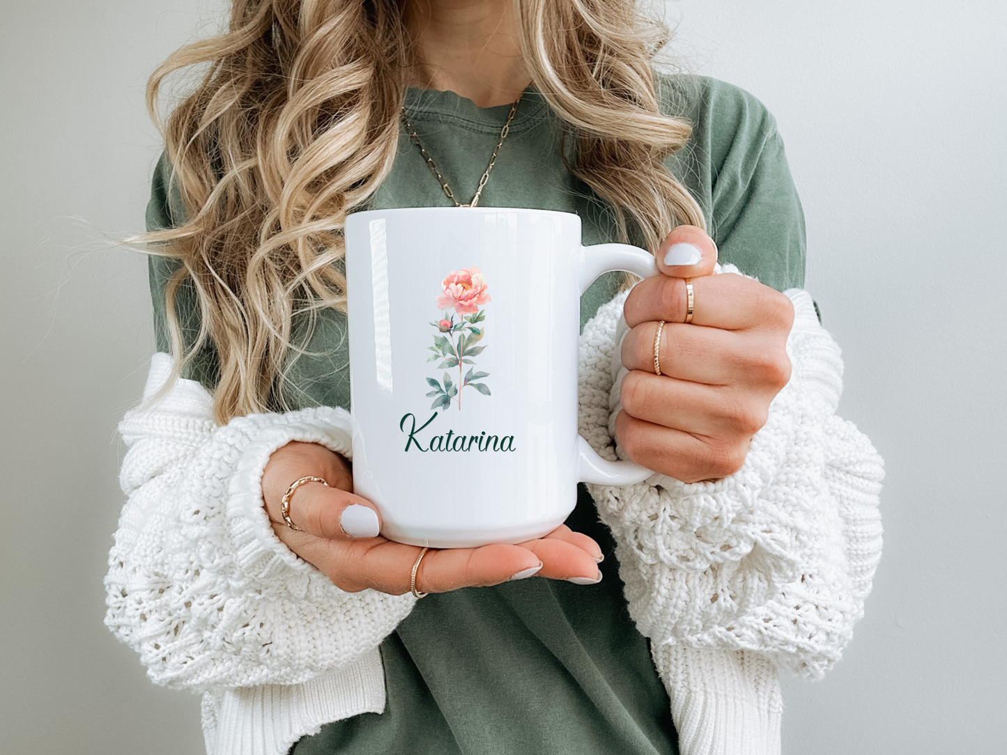 Personalized floral mug with name and bible verse, Christian gift for her.
