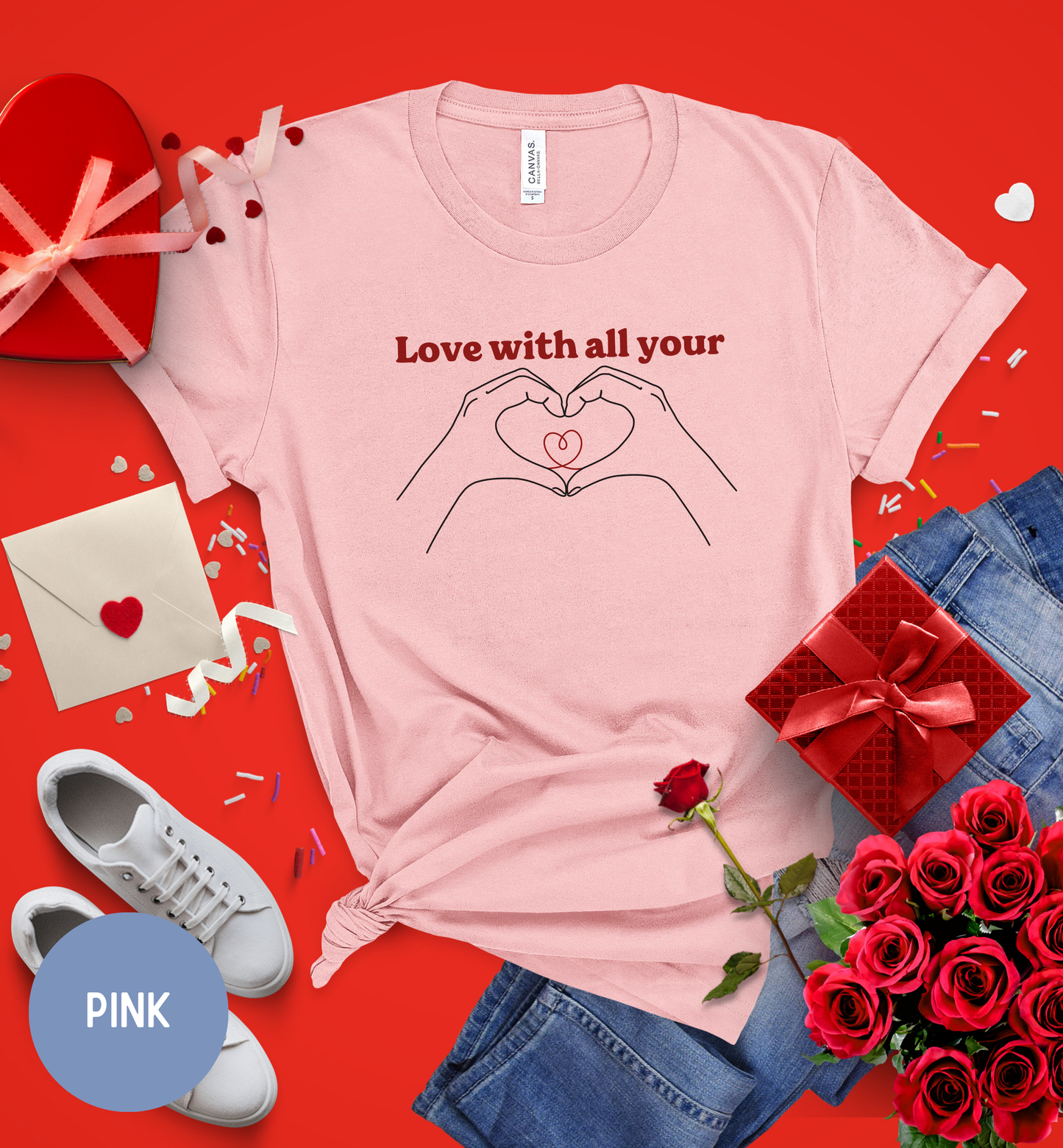 Love with all your heart Valentine Shirt, Heart Gesture t-shirt