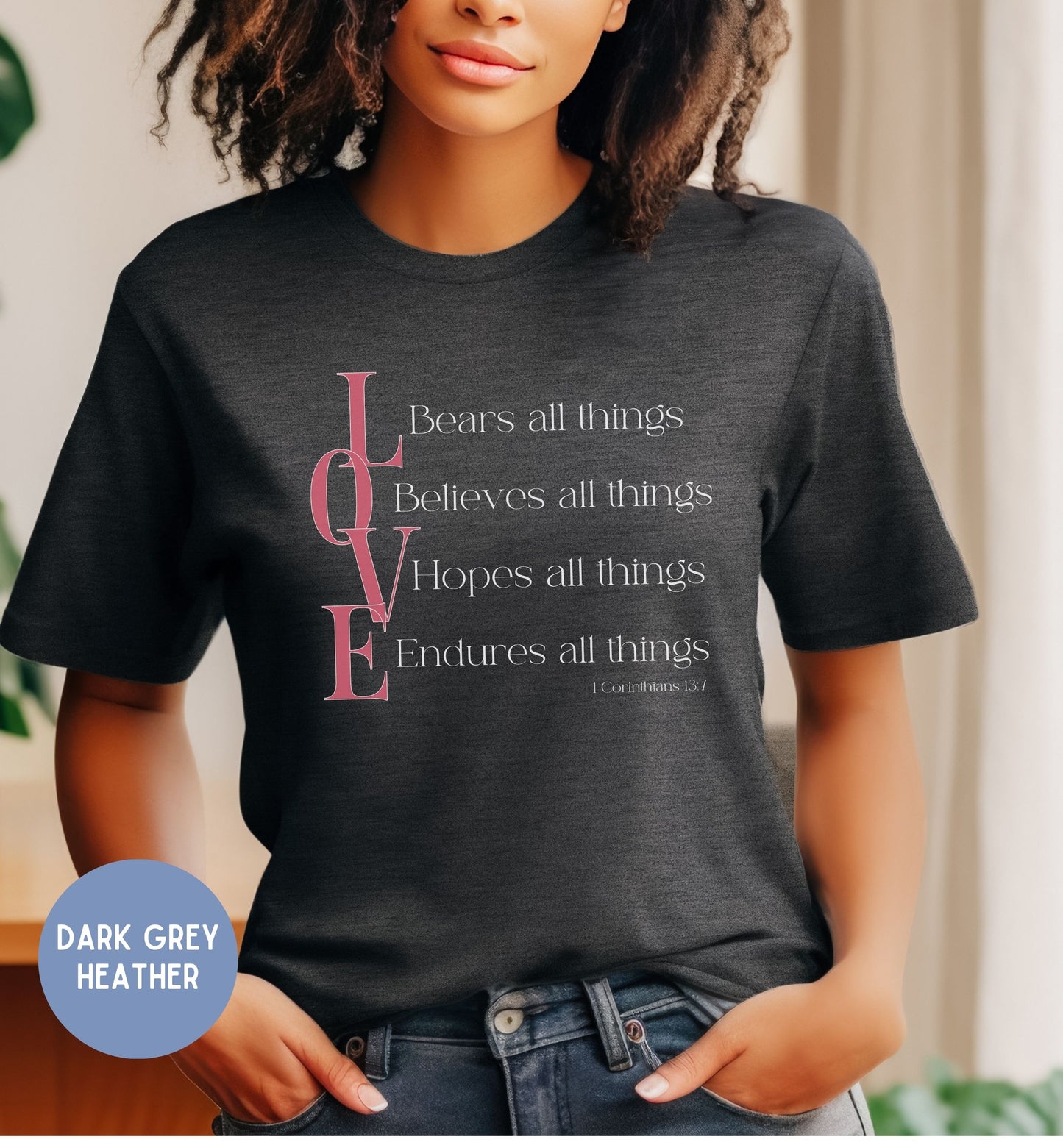 a woman wearing a t - shirt that says dears all things deliver all things