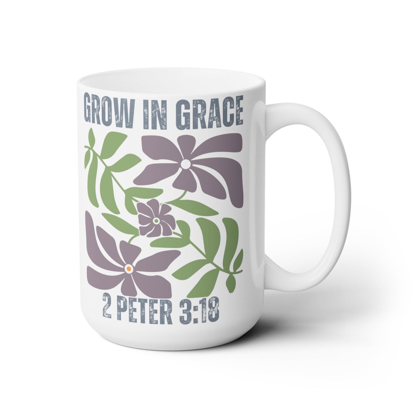 Grow in Grace 2 Peter Christian Coffee Mug with Floral Design for Women