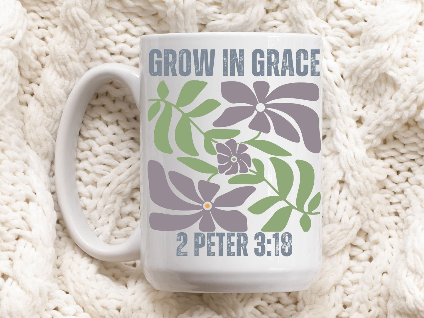 Grow in Grace 2 Peter Christian Coffee Mug with Floral Design for Women