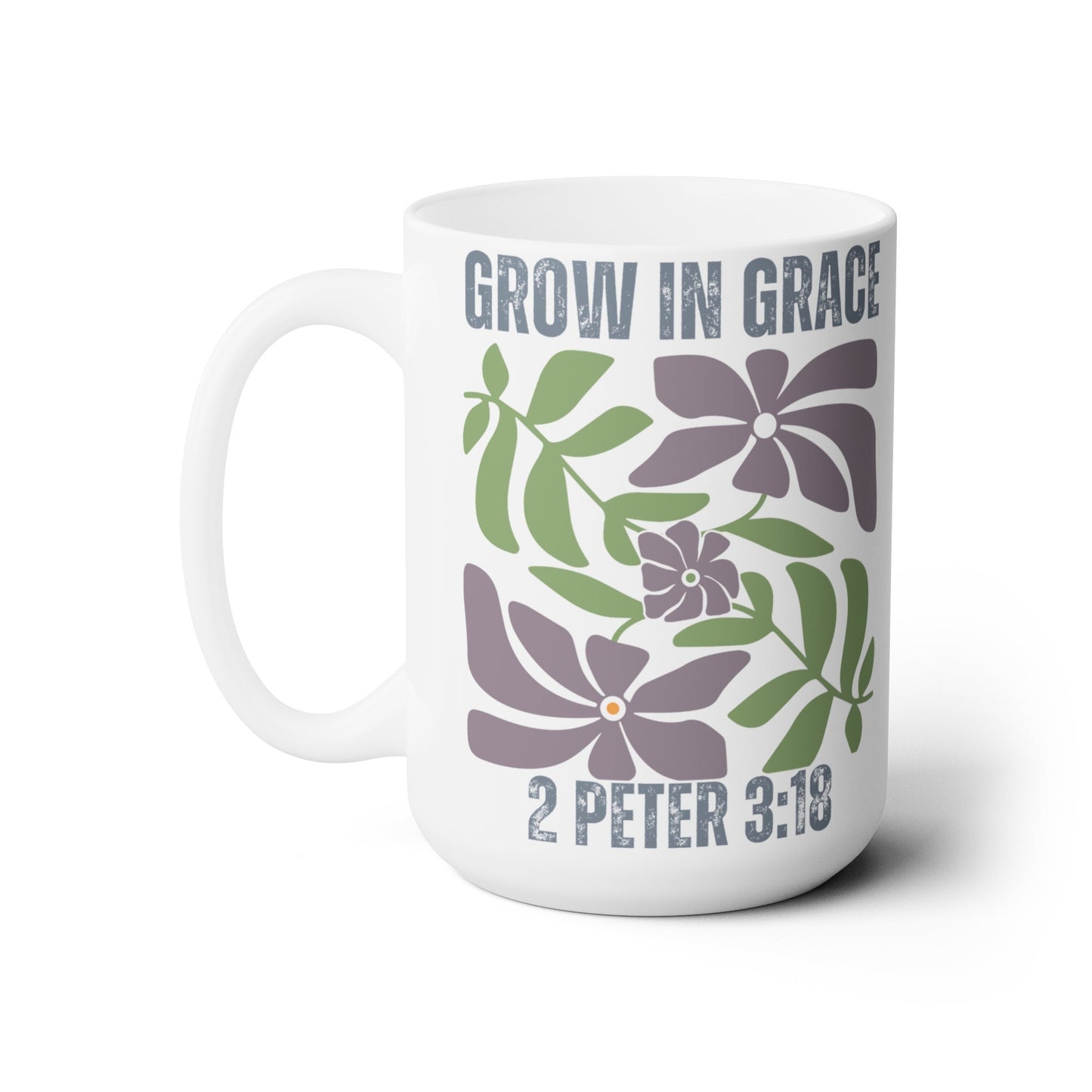 Grow in Grace 2 Peter Christian Coffee Mug with Floral Design for Women
