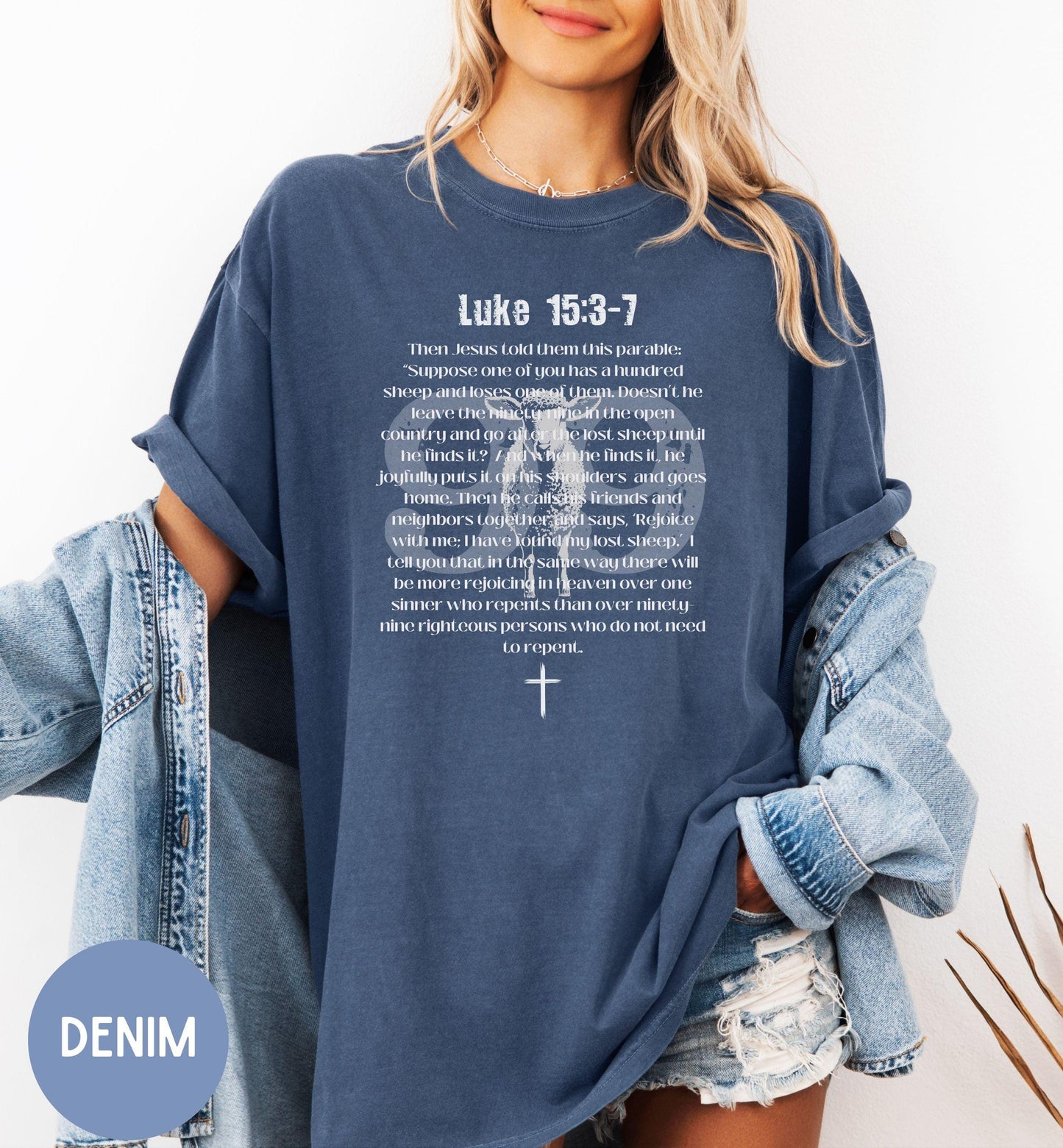 Parable of the Lost Sheep, Luke 15, Bible verse Christian T-shirt.