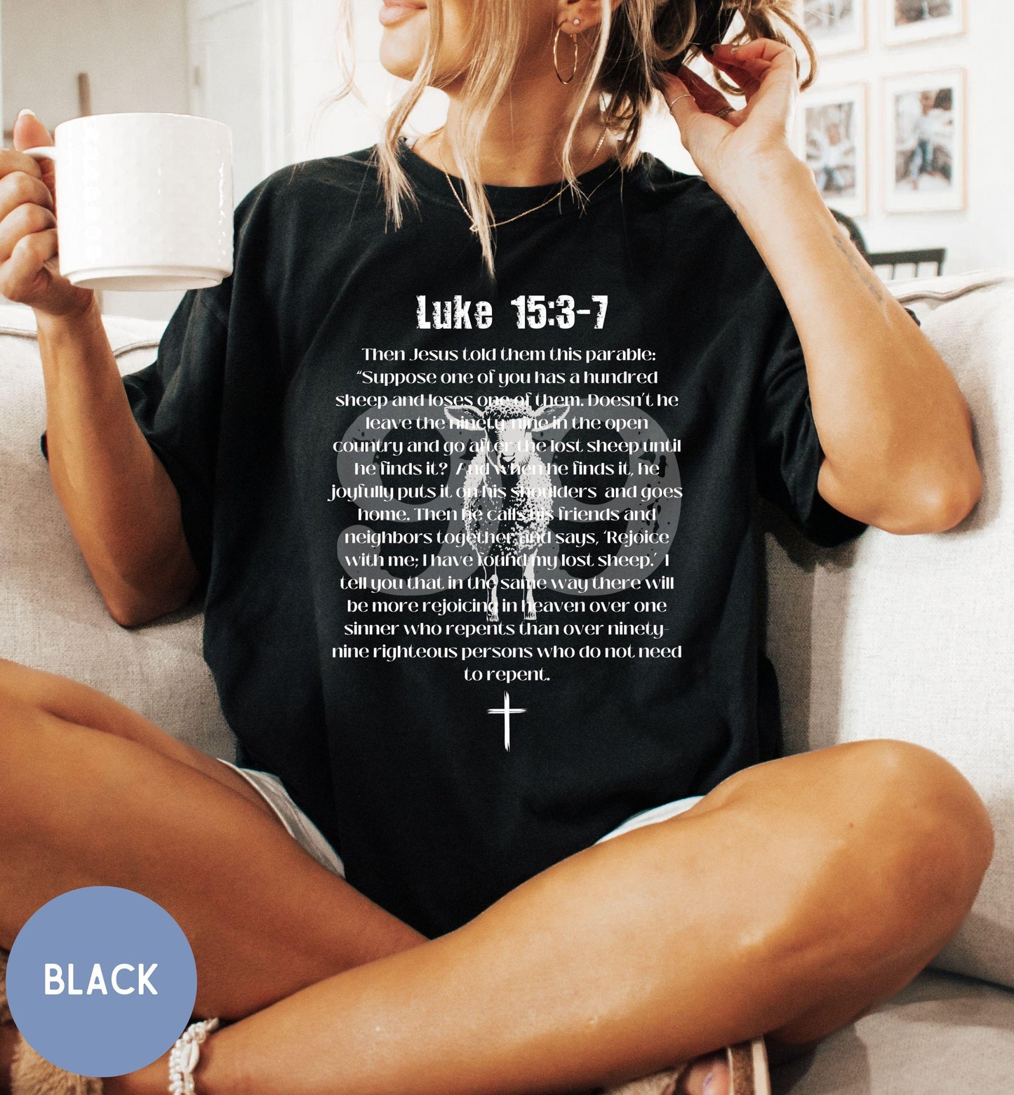 Parable of the Lost Sheep, Luke 15, Bible verse Christian T-shirt.