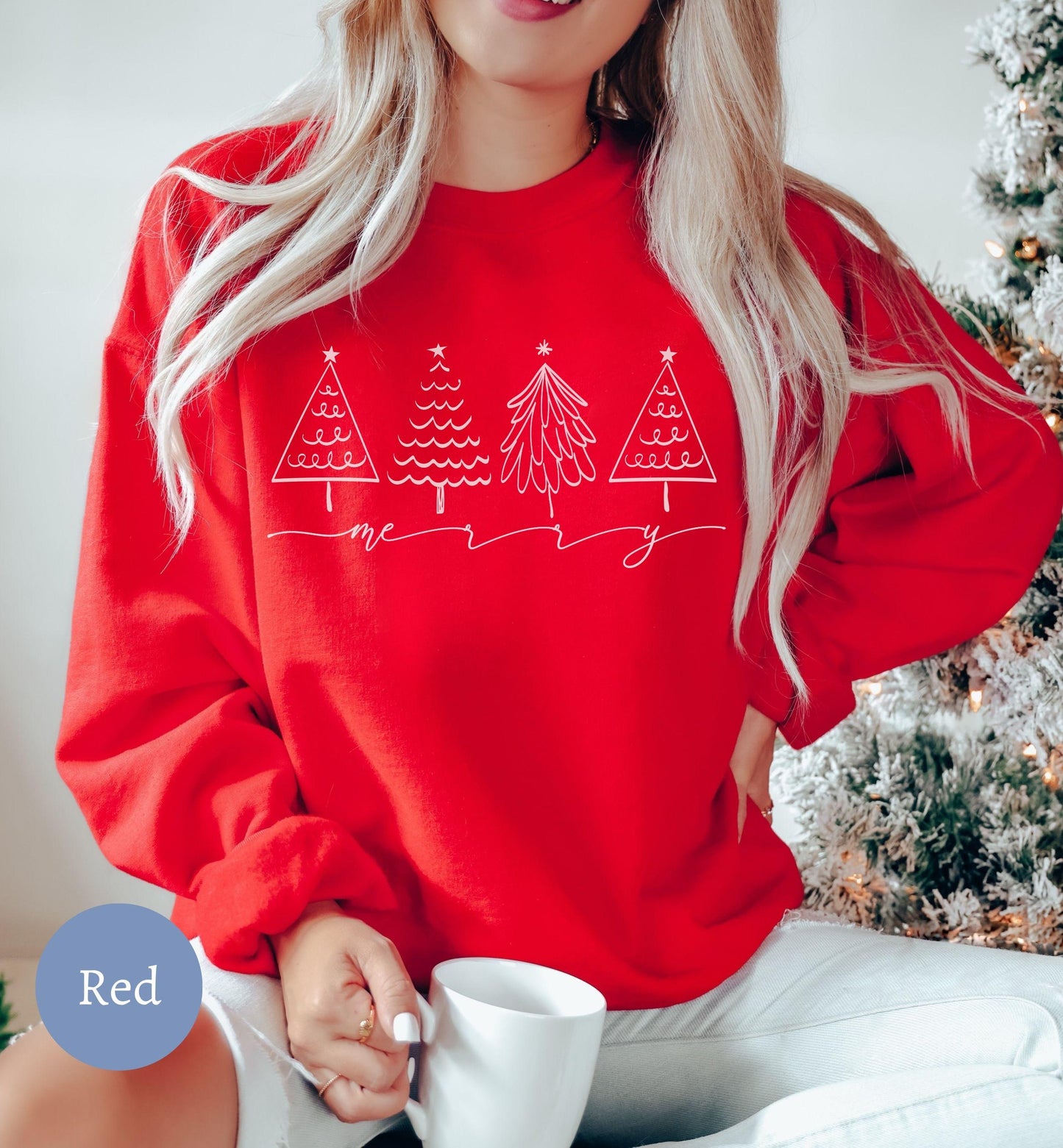 Doodle Christmas Tree Sweater - Womens Holiday Winter Xmas Shirt