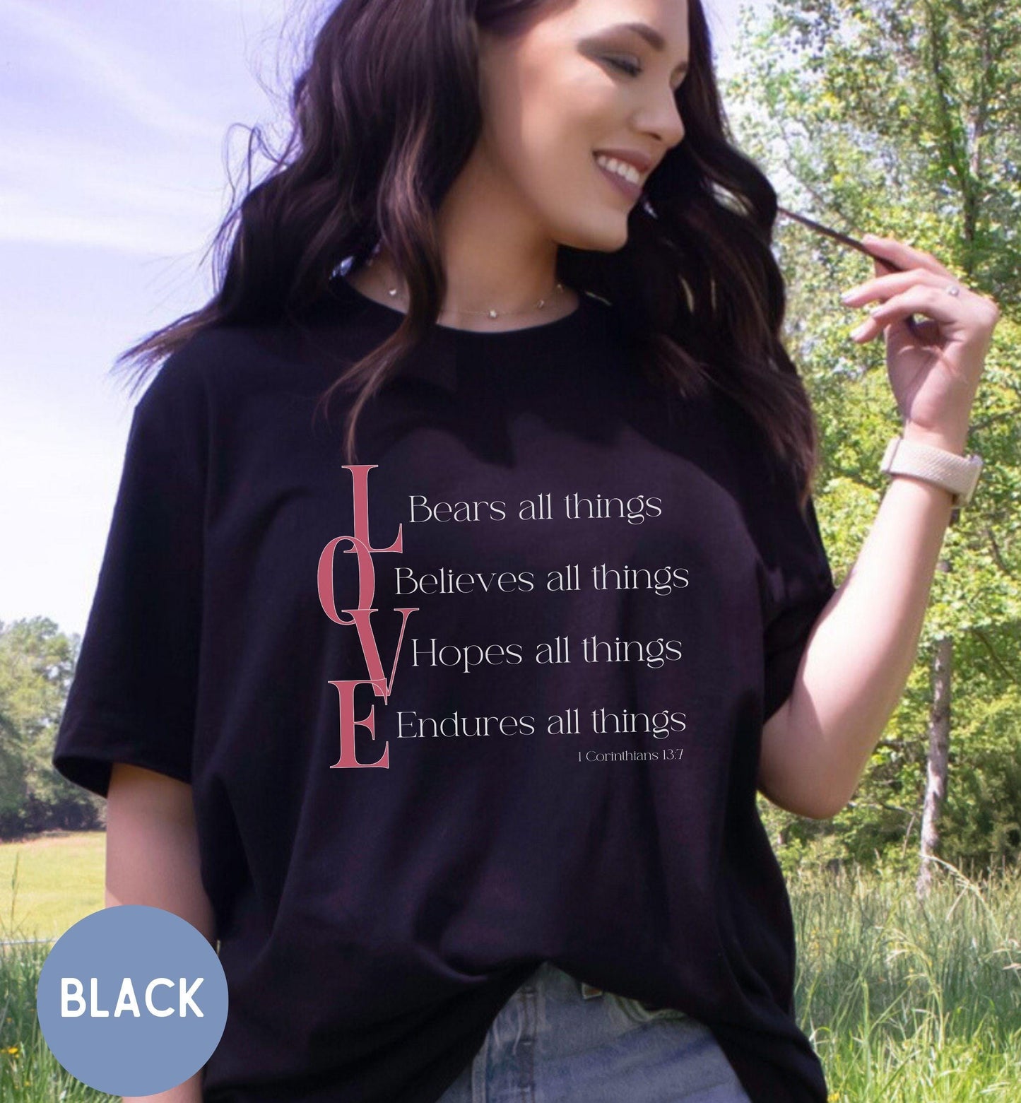 Christian Womens Shirt - 1 Corinthians 13 Love Endures - Faith Apparel