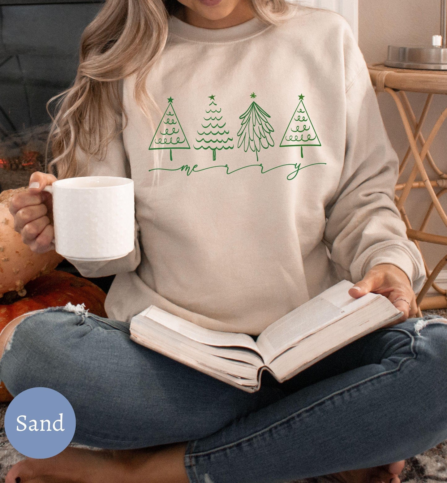 Doodle Christmas Tree Sweater - Womens Holiday Winter Xmas Shirt