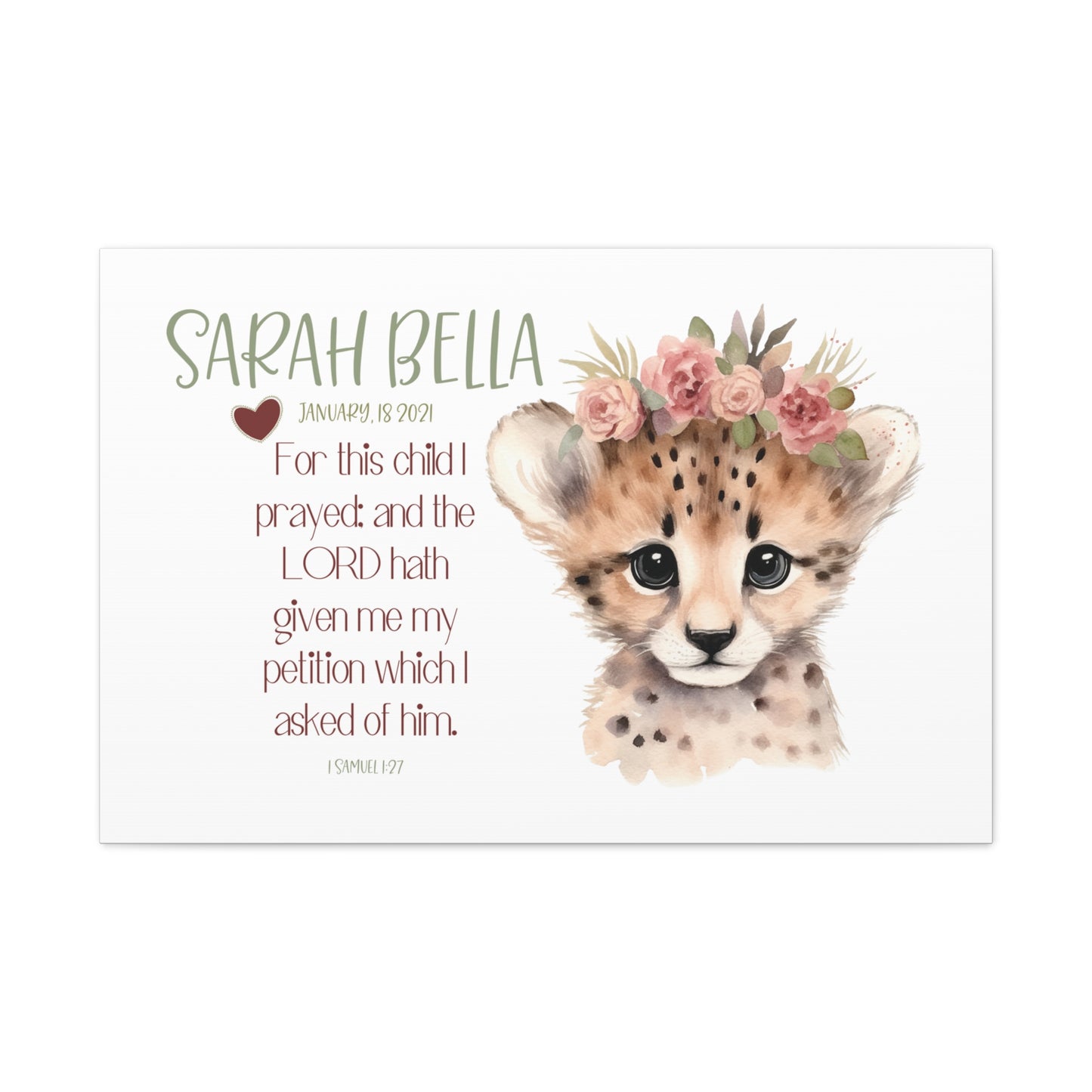 Personalized baby name, Girl nursery wall art- Baby Cheetah