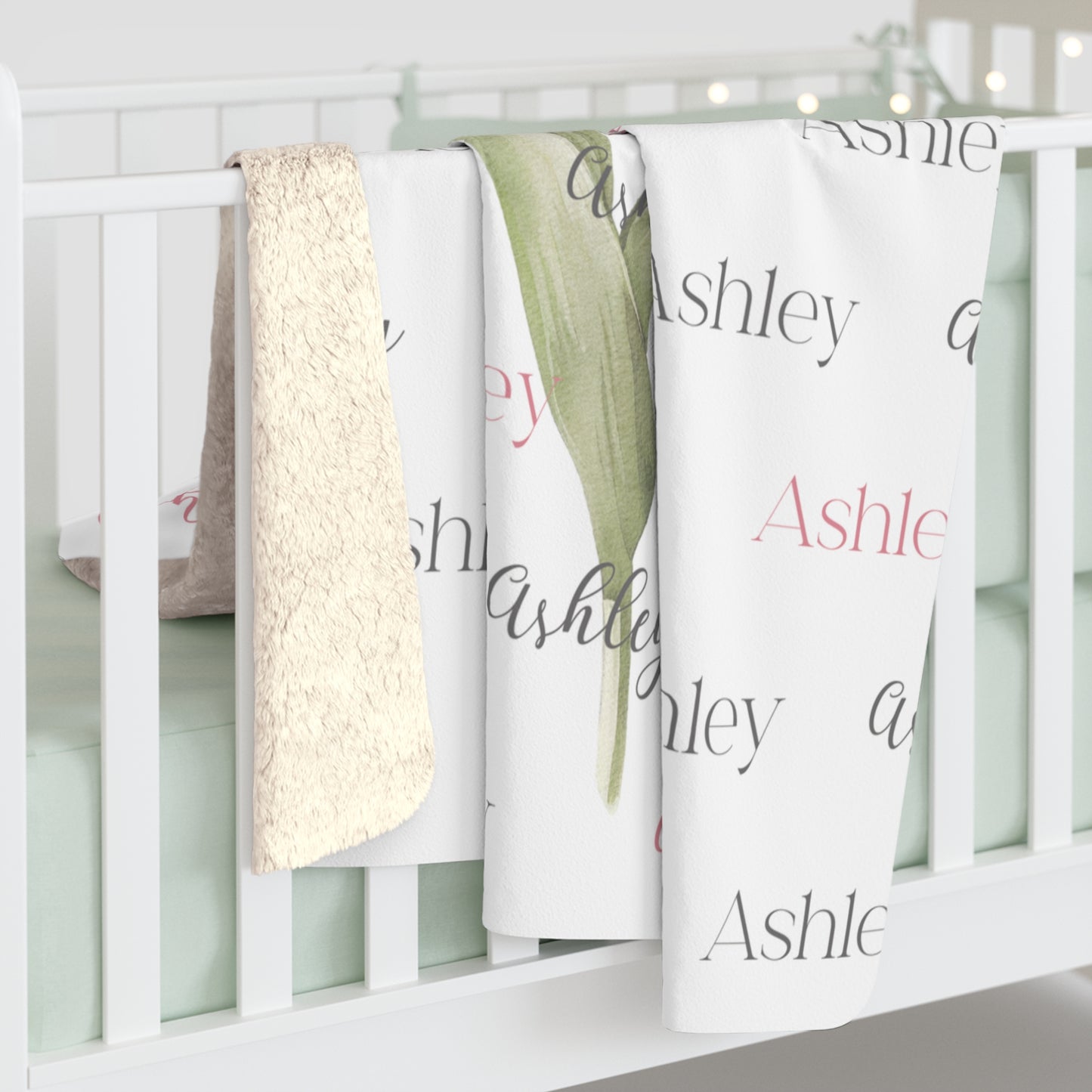 Personalized Name - Cozy Sherpa Blanket  With Pink Tulip- Great gift for Women.