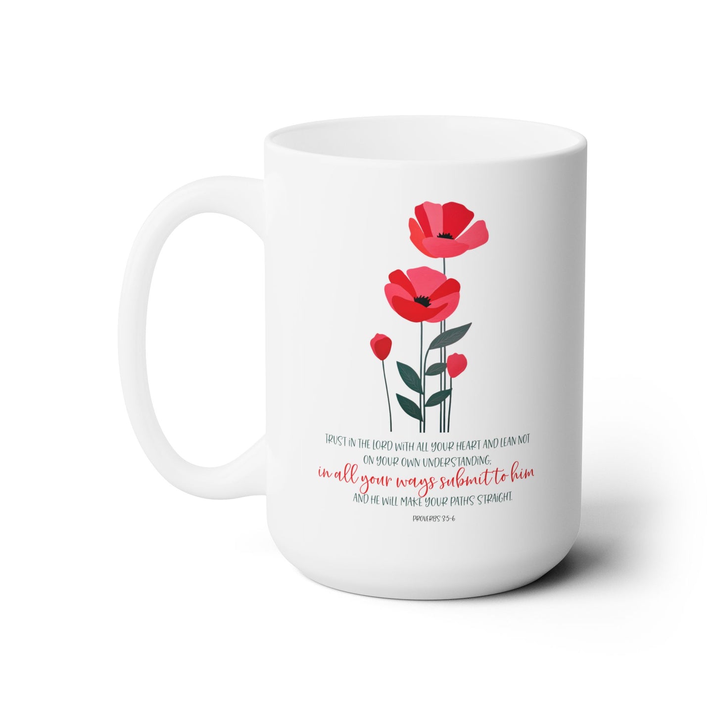 Floral Proverbs 3:5-6 Bible verse coffee mug - Christian gift for her.