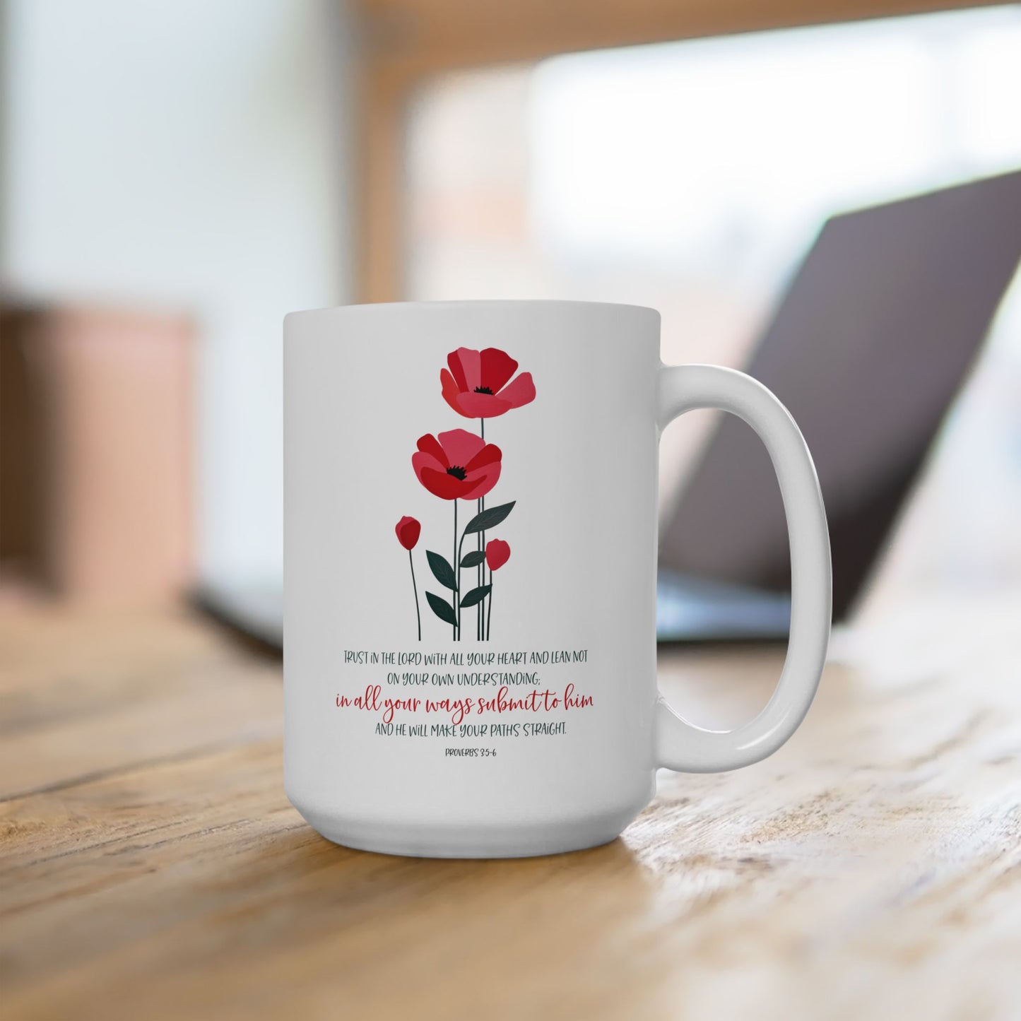 Floral Proverbs 3:5-6 Bible verse coffee mug - Christian gift for her.