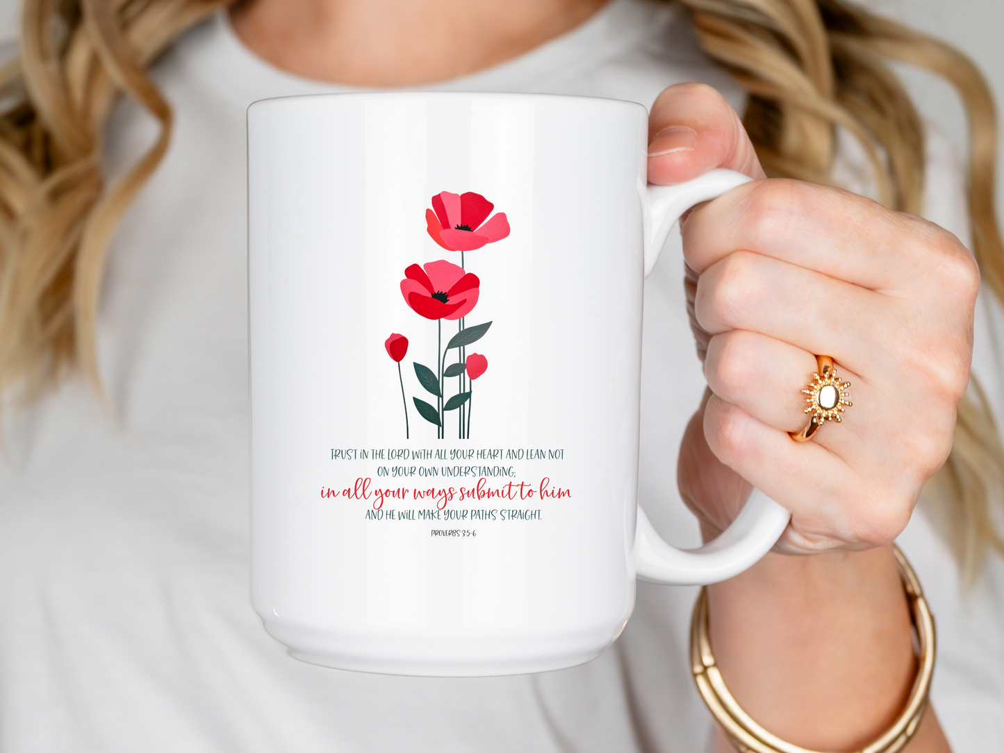 Floral Proverbs 3:5-6 Bible verse coffee mug - Christian gift for her.