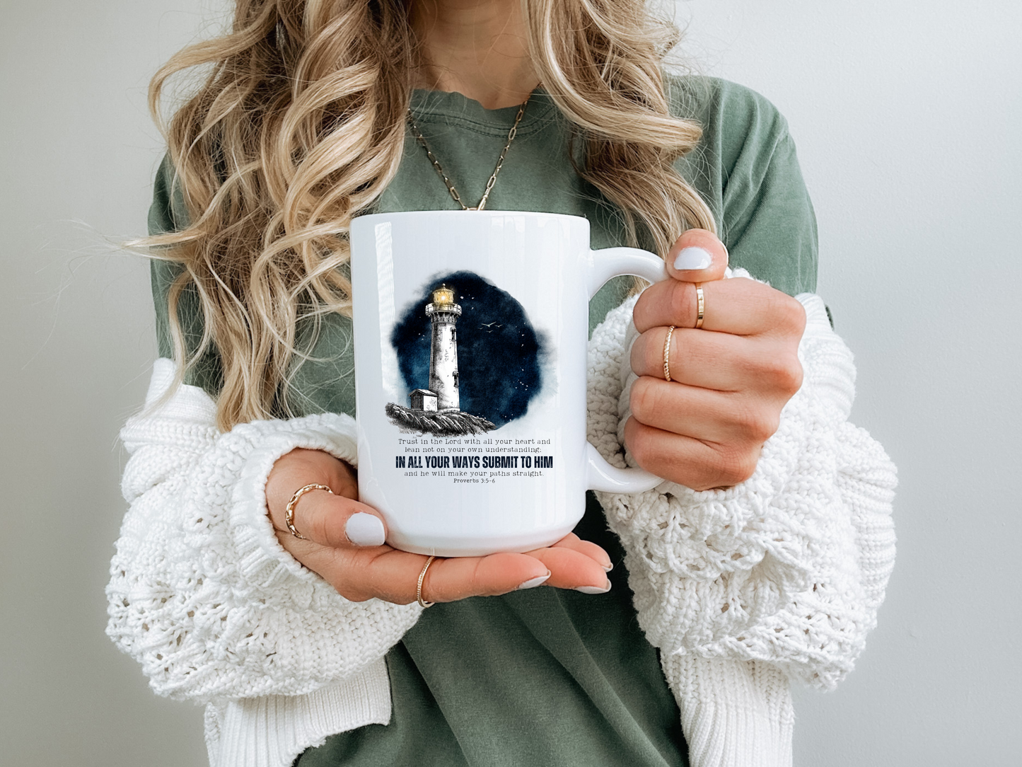 Lighthouse - Proverbs 3:5-6 Inspirational Sea Lovers Coffee Mug