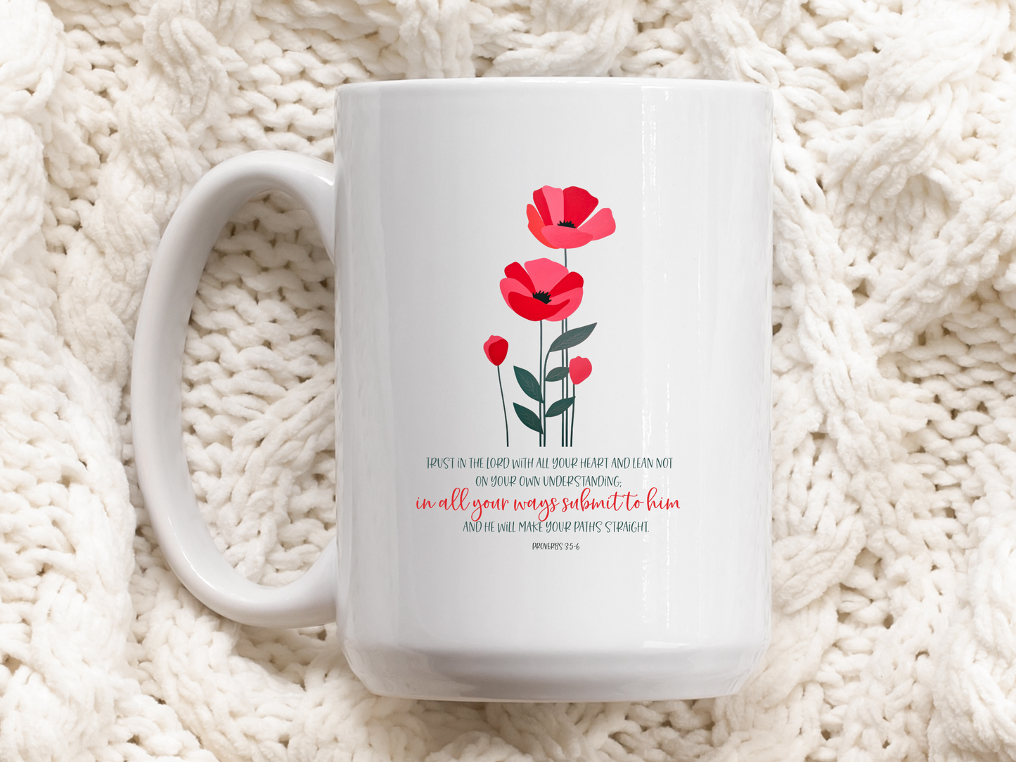 Floral Proverbs 3:5-6 Bible verse coffee mug - Christian gift for her.