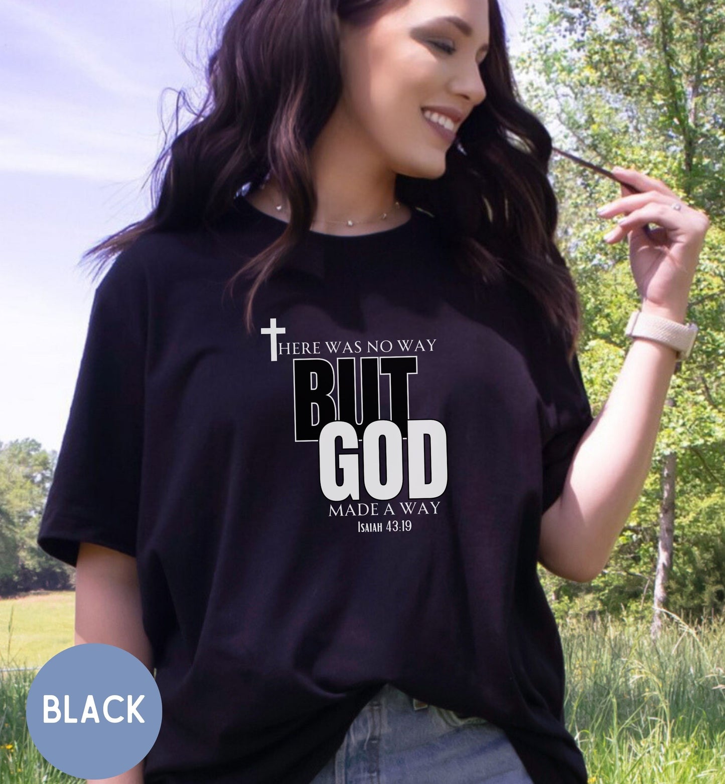 a woman wearing a black t - shirt that says, there was no way but