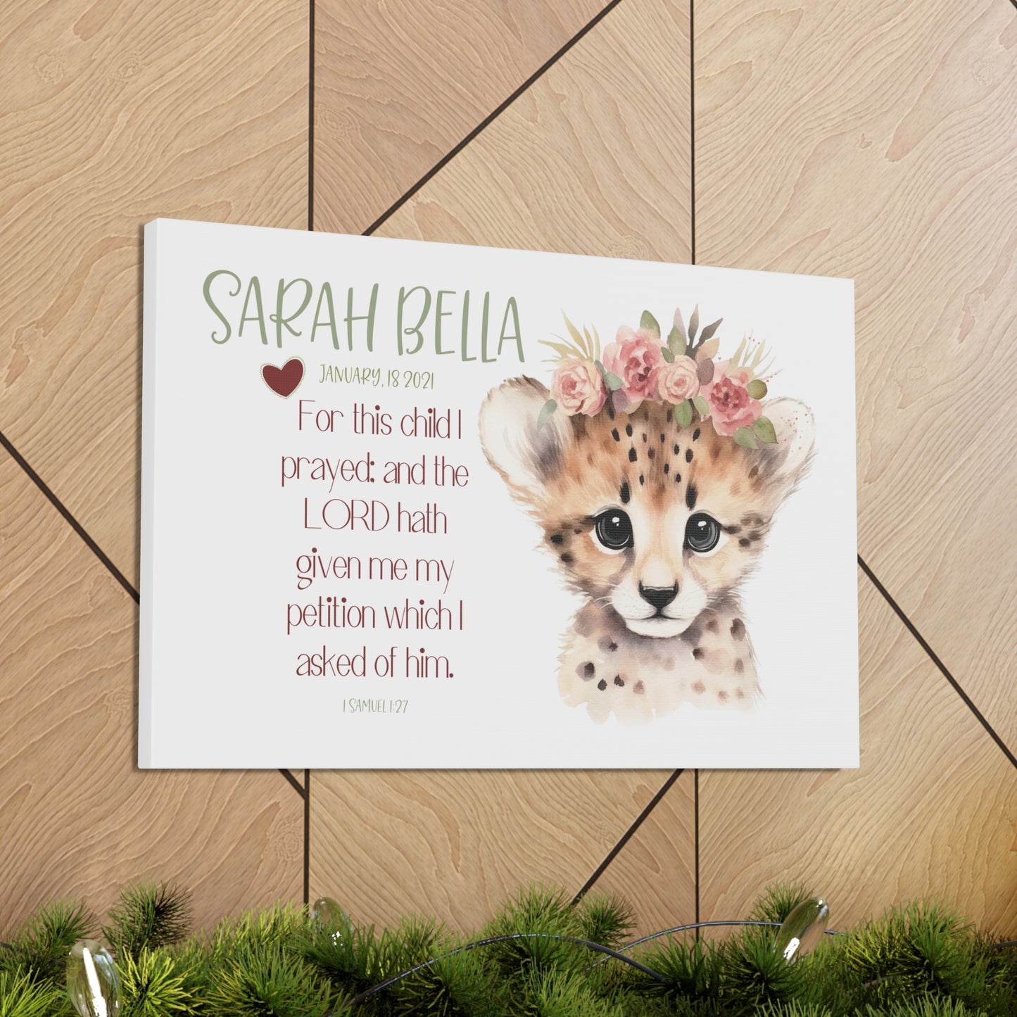 Personalized baby name, Girl nursery wall art- Baby Cheetah