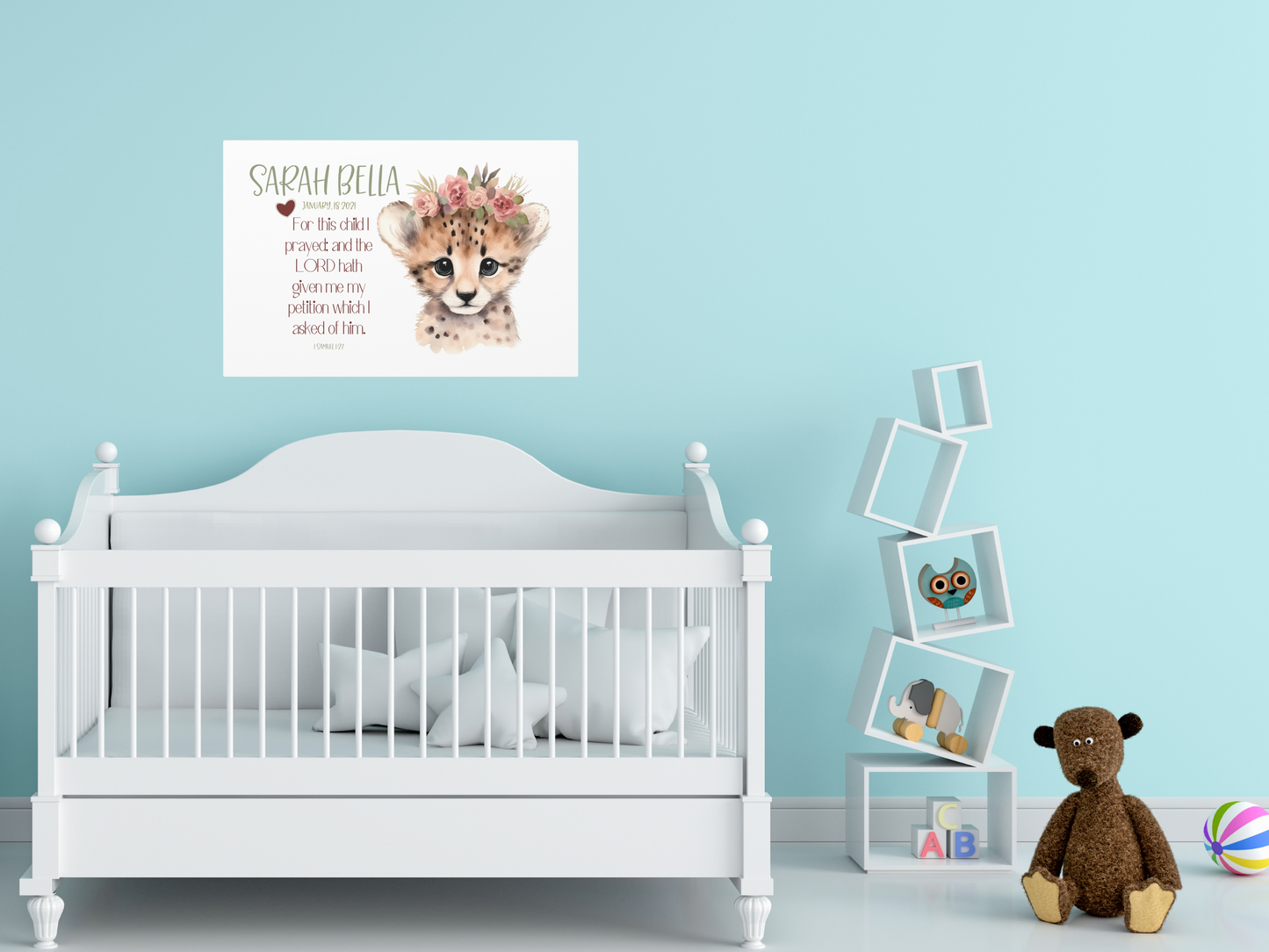 Personalized baby name, Girl nursery wall art- Baby Cheetah