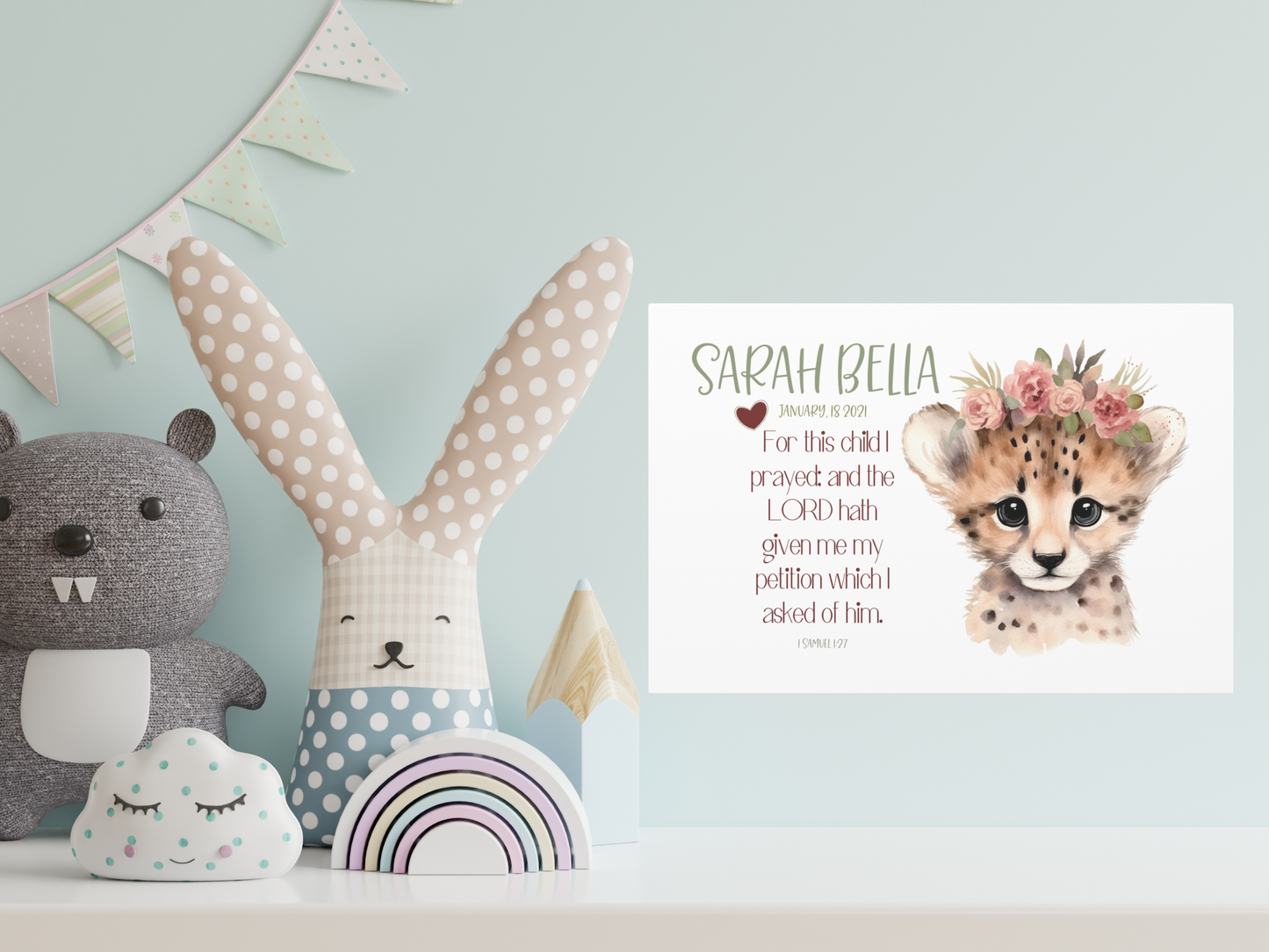 Personalized baby name, Girl nursery wall art- Baby Cheetah