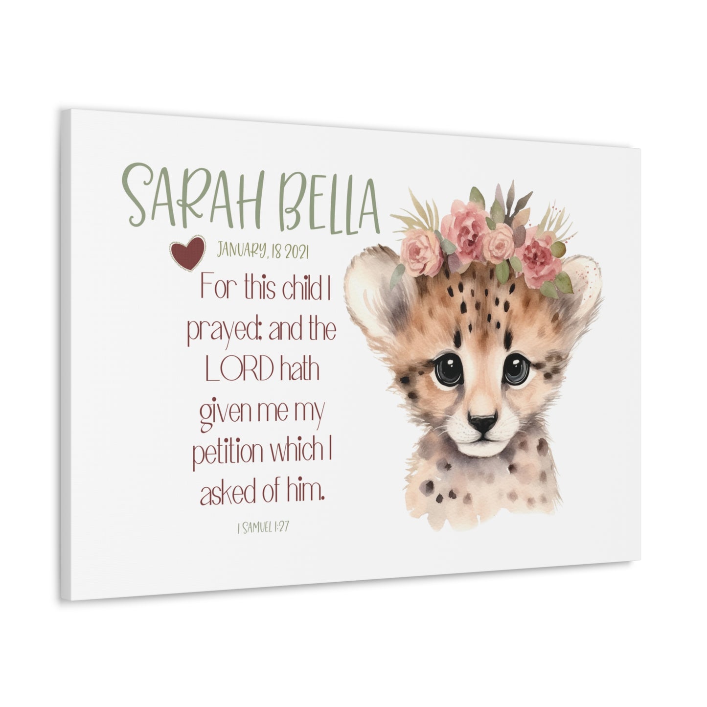 Personalized baby name, Girl nursery wall art- Baby Cheetah